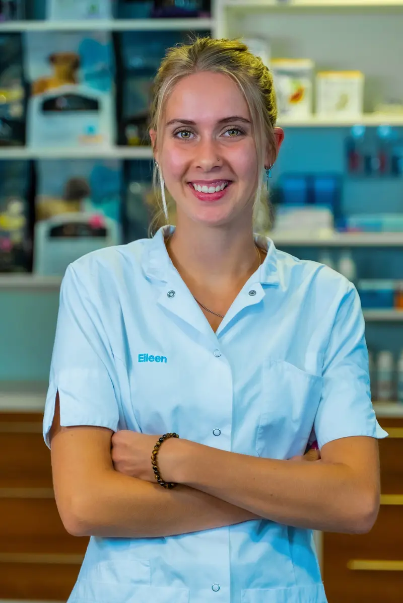 Portretfoto van een medewerker aan een balie